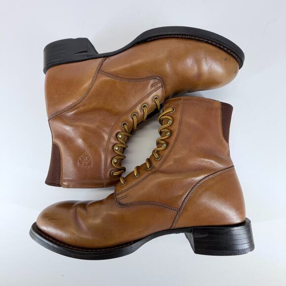 Ariat Women Lace Up Ankle Boots Size 9.5B Caramel Leather Western Cowboy Fashion - Picture 6 of 13